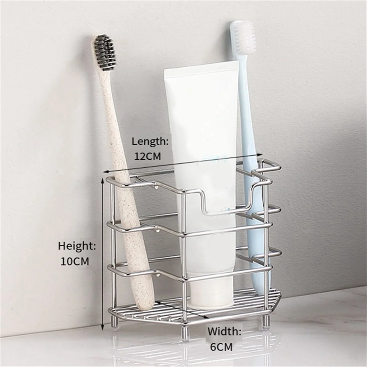 Soporte de cepillo de dientes montado en la pared para baño, 3 ranuras, organizador de accesorios de baño de acero inoxidable para espacios pequeños-A