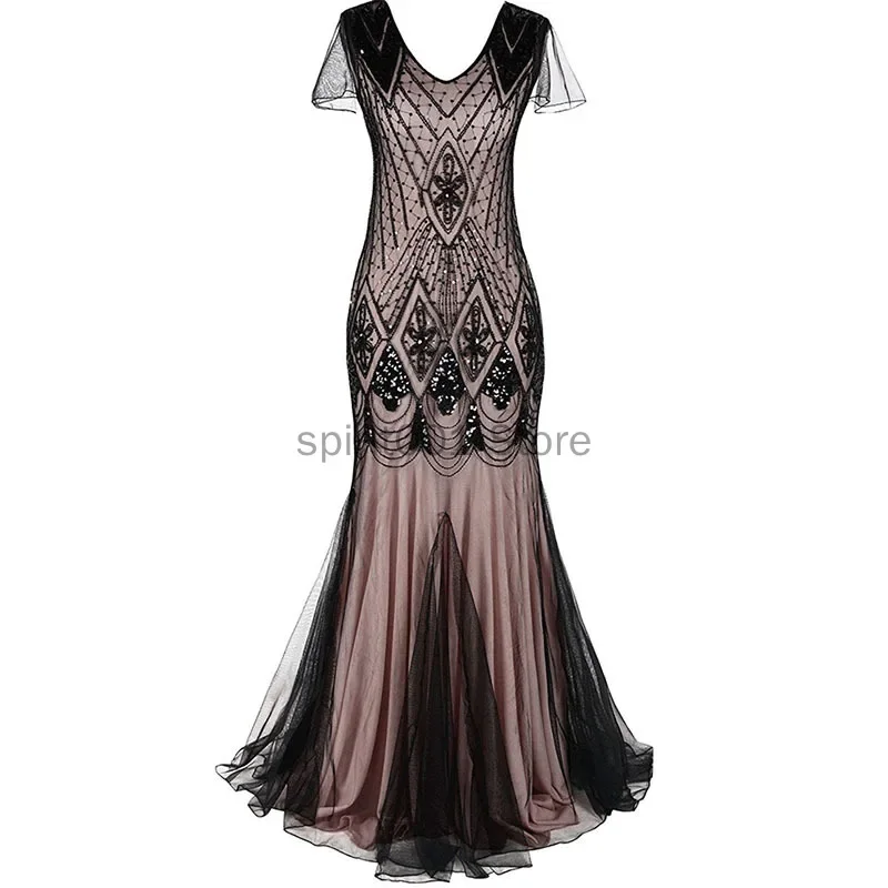 1920s Gatsby Party Length Dress Vintage Women Sequins Maxi Dresses Beaded Flapper 20s Club Party Floor-Length Dresses