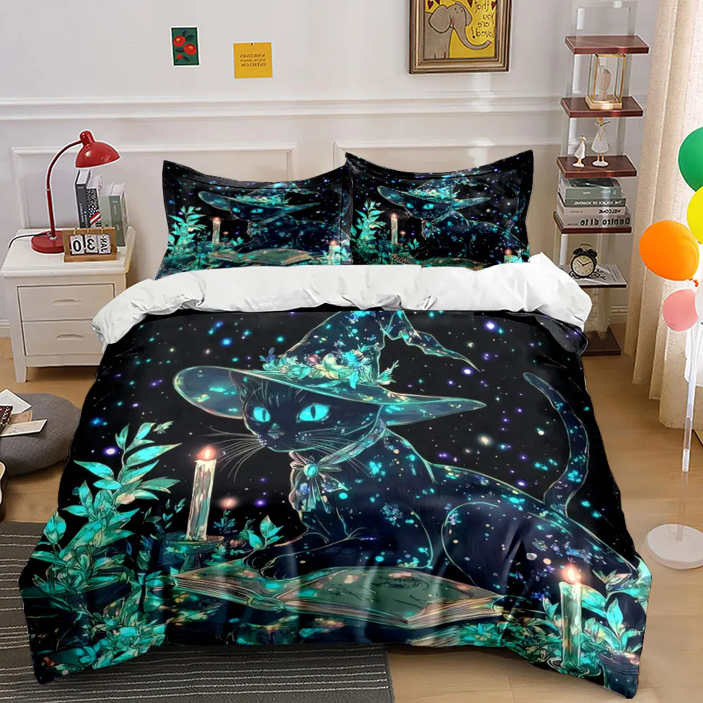 Magical Cat Witchcraft Kit theme 3PC, Multiple sizes kid's and adults' bedroom Exquisite 3PC bedding set, gift