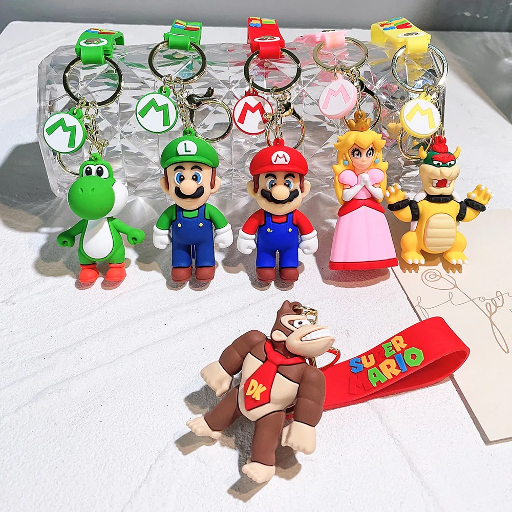 22 Styles Super Mario Keychain Mario Bros Luigi Toad Yoshi Bowser Action Figure Model PVC Cartoon Bag Doll Pendant Toys Gift