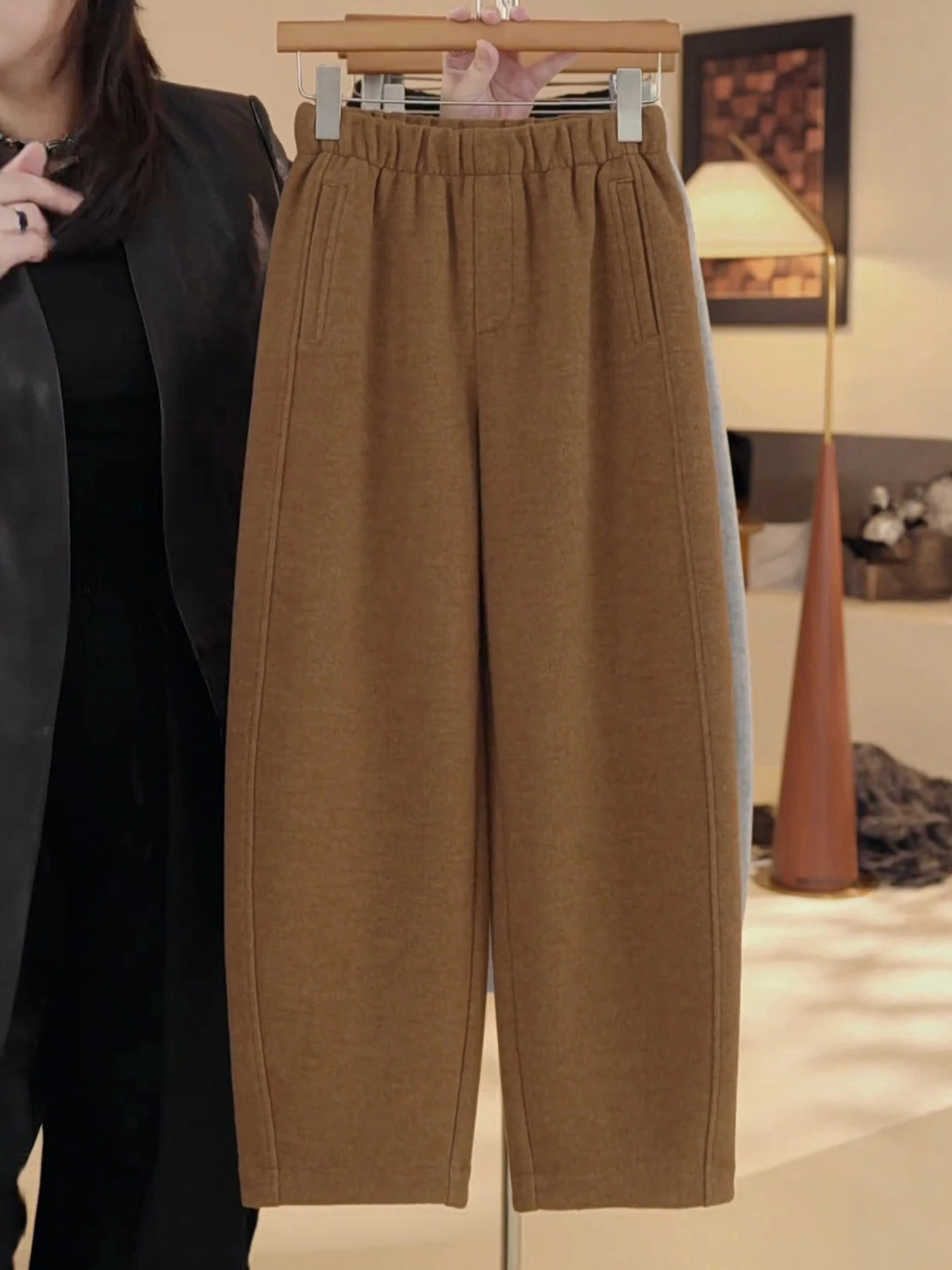 

High Waist Woolen Knife Pants Women's Autumn Winter New Fashion Popular plus Size Fleece Lined Nine Points Casual Carrot Pants