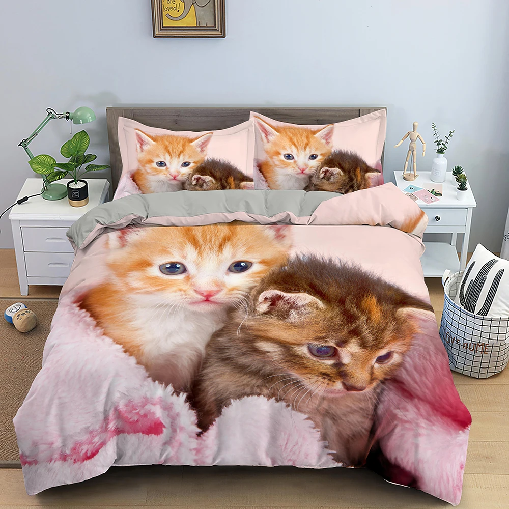 

Twin, Queen, King Size Nice Cat & Dog - Patterned Animal Bed Linen Sets for Children's Bedrooms. Soft Bed Covers with Pillowcase