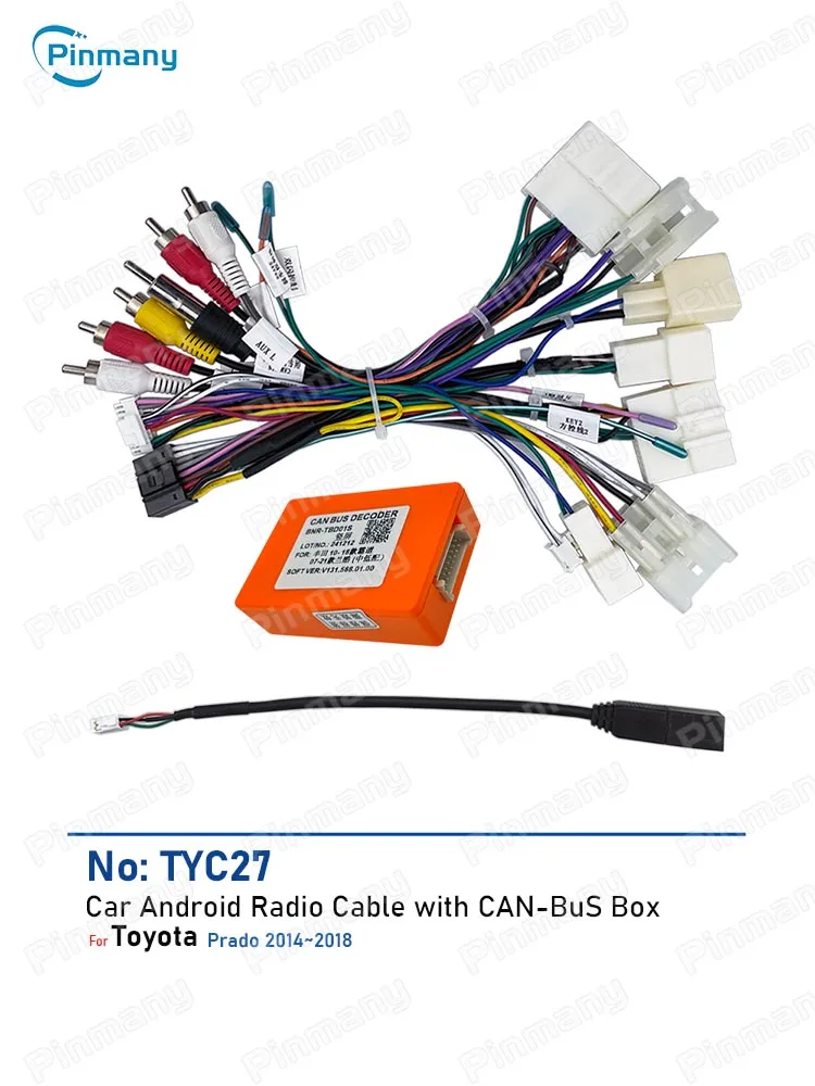 Car Stereo Cable CAN Bus Decoder for 2014~2018 TOYOTA Prado Android Head Unit Power Wiring Harness Connector Socket Adapter