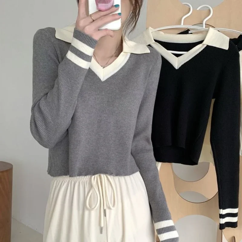 

Long Sleeve Pullovers Women Slim Lightweight All-match Korean Fashion Inside Aesthetic Popular Casual Autumn Patchwork Clothes