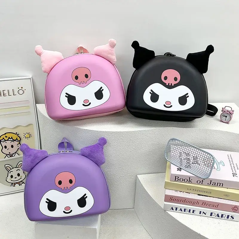 

Sanrio Purple Black Kuromi Mini Backpack Anime Hello Kitty My Melody 3D Schoolbag Adjustable Straps Storage Travel Shoulder Bags