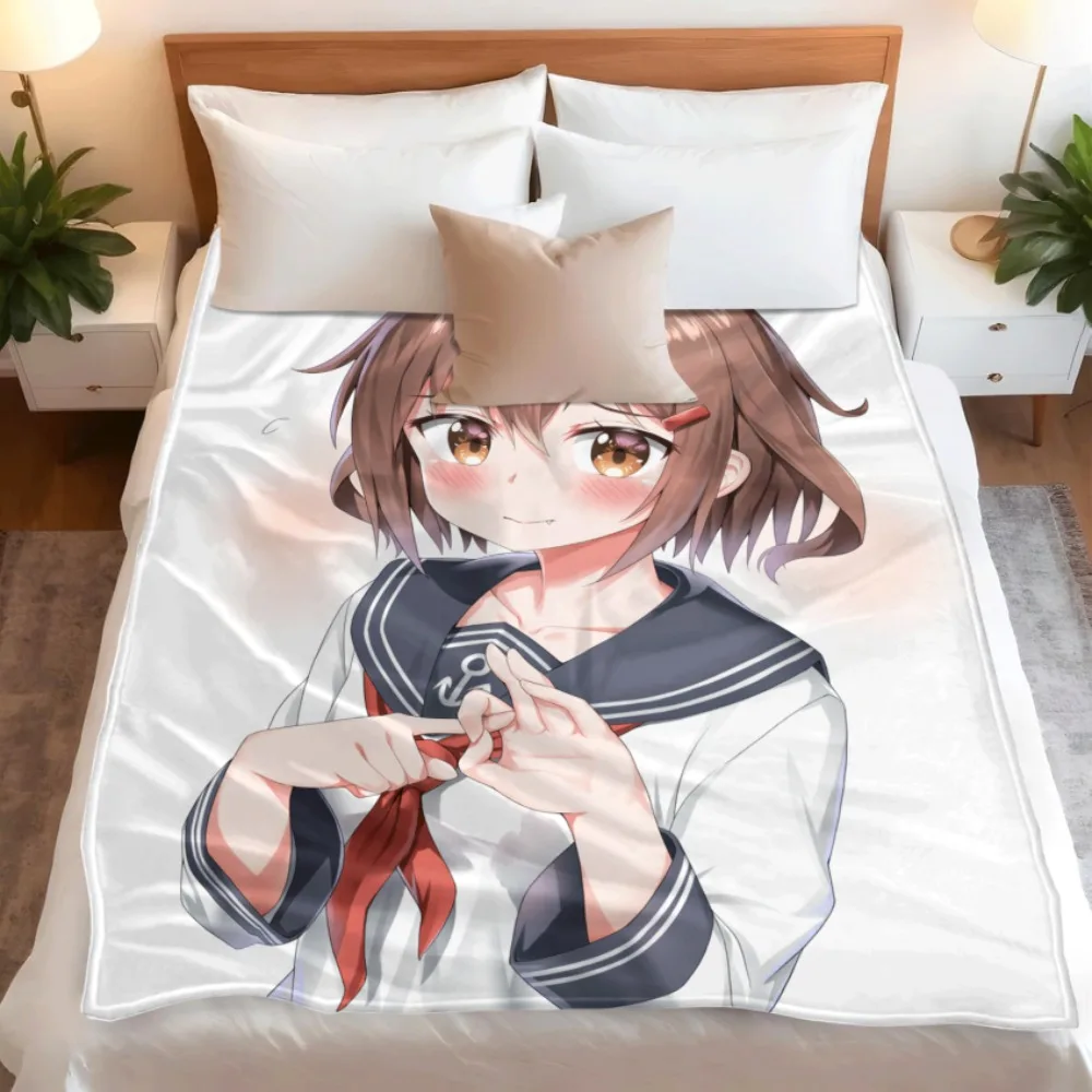Anime Flannel Throw Blanket Ikazuchi Print Short Brown Hair Sailor Girl Warm Sofa Bed Blanket Fan Gift