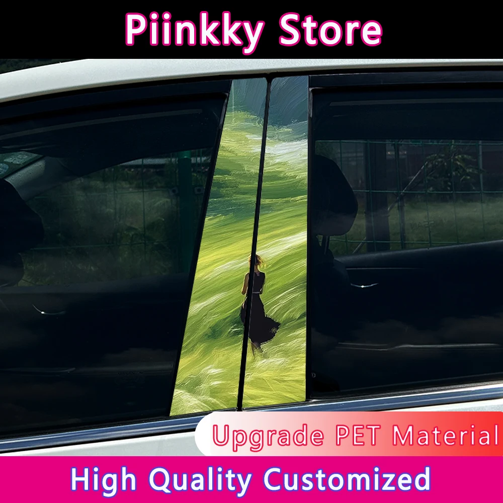

1/2pcs Anime Beauty Quiet Girl Car Center Pillar Sticker Auto B Pillar Protective Film Decoration Scratch Cover Sticker