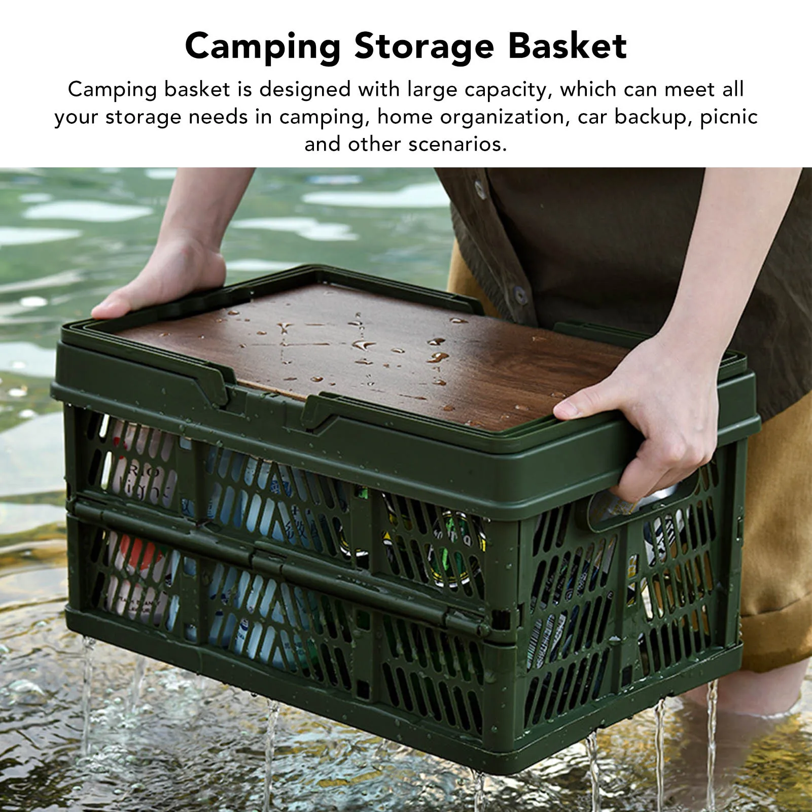 Foldable Camping Picnic Basket with Movable Board Large Capacity Multifunction Handheld Storage Box Home Organization