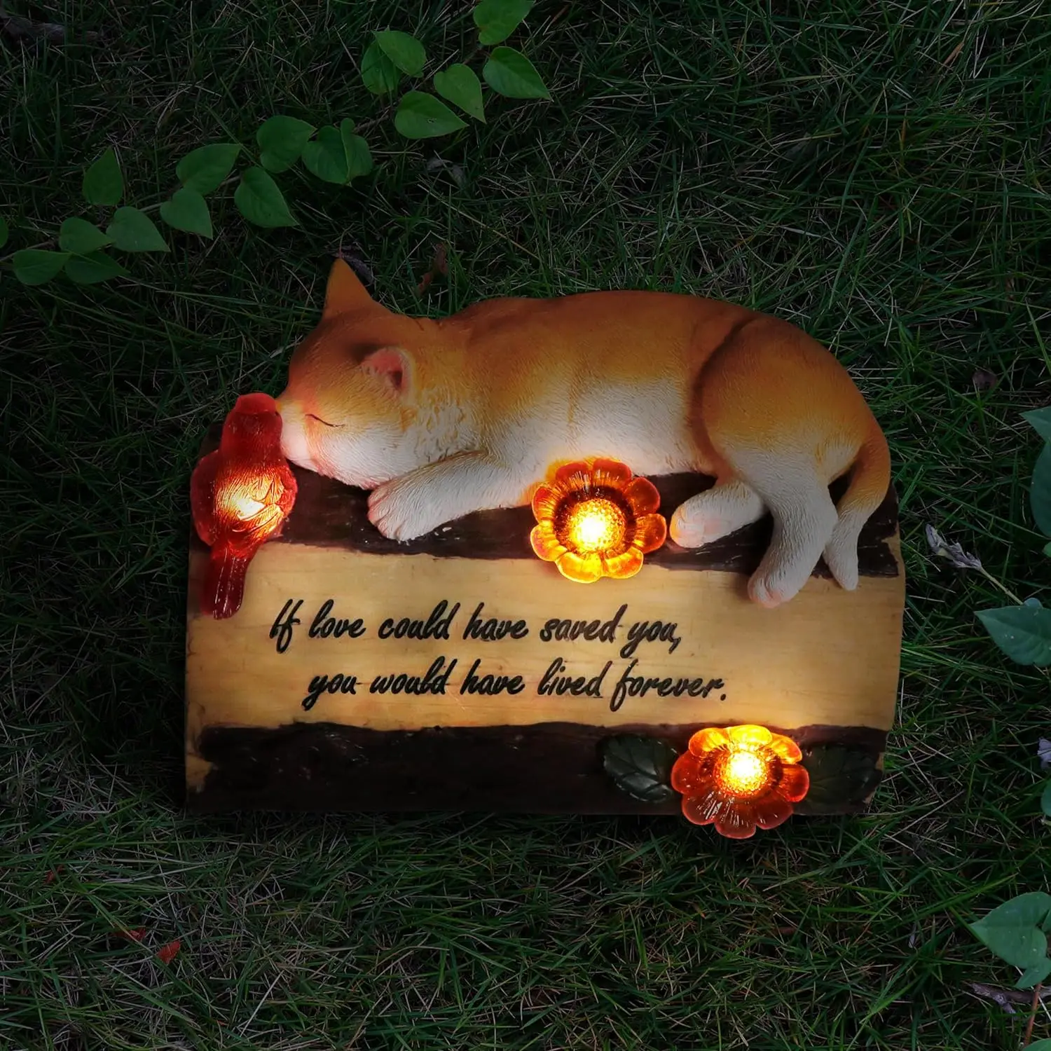 

Solar Cat Pet Memorial Stone with A Kitty Garden Memorial Statue - If Love Could Have Saved You, You Would Have Lived Forever