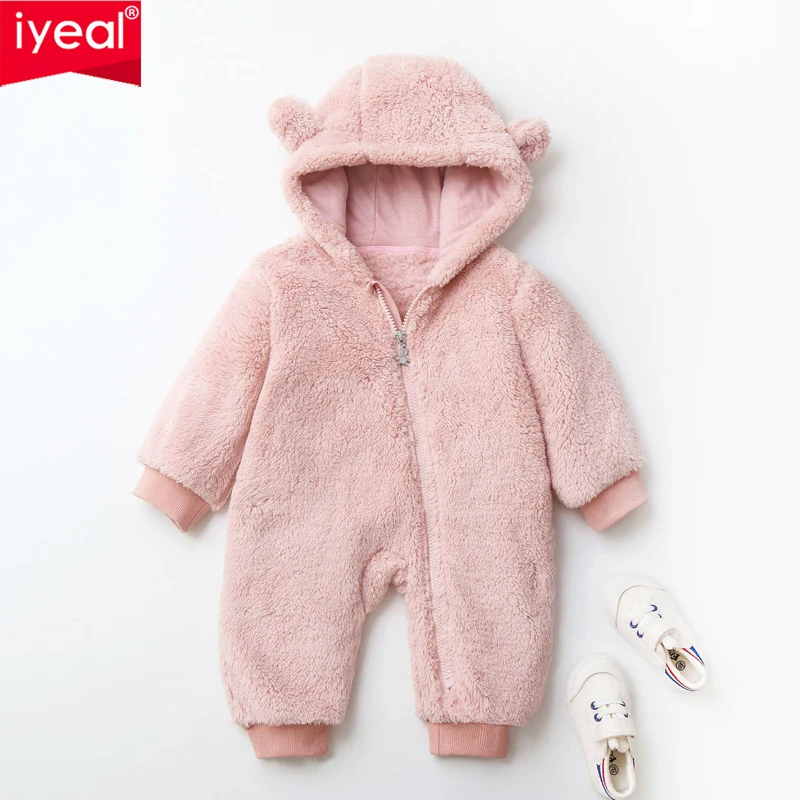 

IYEAL Winter Soft Baby Rompers Newborn Boys Clothing Cartoon Fleece With Hooded Infant Overalls Toddler Unisex Outfits Jumpsuit
