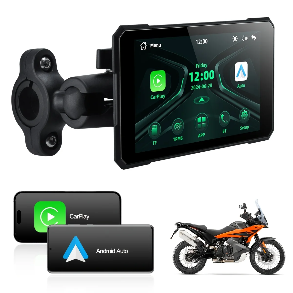 

Plug-and-Play 5" Motorcycle GPS with Wireless CarPlay/Android Auto, Sunlight Visible Touchscreen for Daily Ride & Road Trip