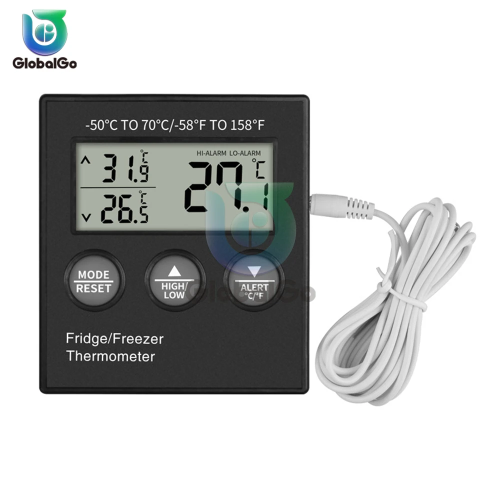 

Digital Fridge Thermometer with Alarm and Max Min Temperature Easy to Read LCD Display Digital Refrigerator Freezer Thermometer