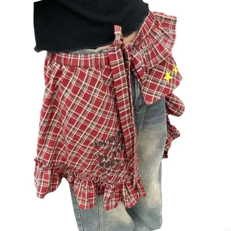 270D TIE TIE خصر الطبقات غلاف غلاف تنورة المدقق النجمة متدفق الورك قميص قميص موسع