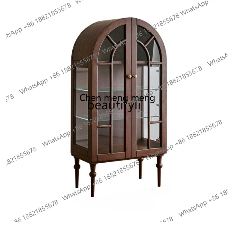

French Retro Display Solid Wood Arch TV Side Cabinet Storage Sideboard Cabinet American Bedroom