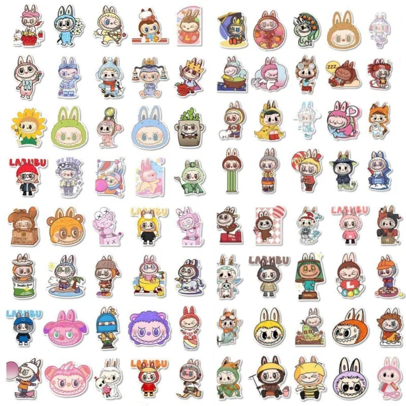 50PCS Cute Labbubu Stickers for Kids Comic Cartoon Decoration Reusable Water Bottle Laptop Stickers Skateboard Luggage