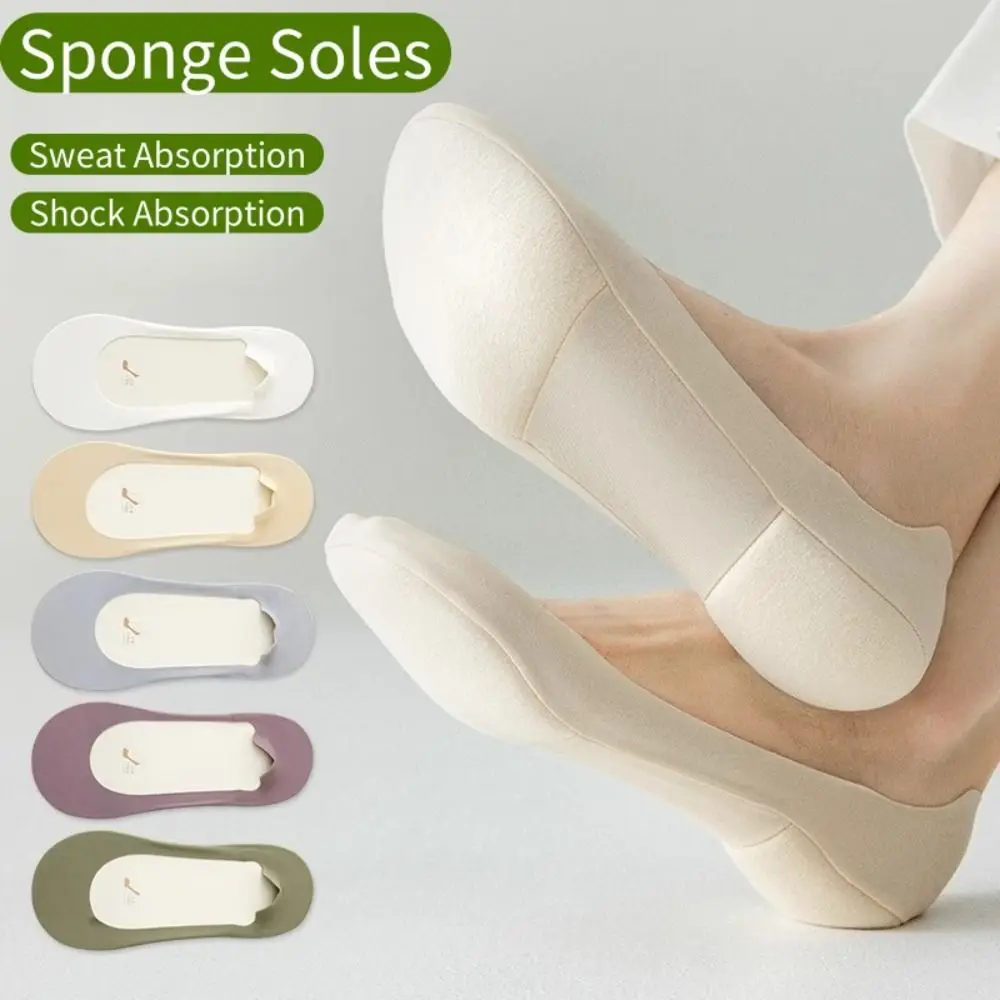 

3Pairs Simple Solid Color Sponge Soles Boat Socks Cotton Ice Silk Invisible Socks Women Anti Slip Hosiery Ankle Socks Summer
