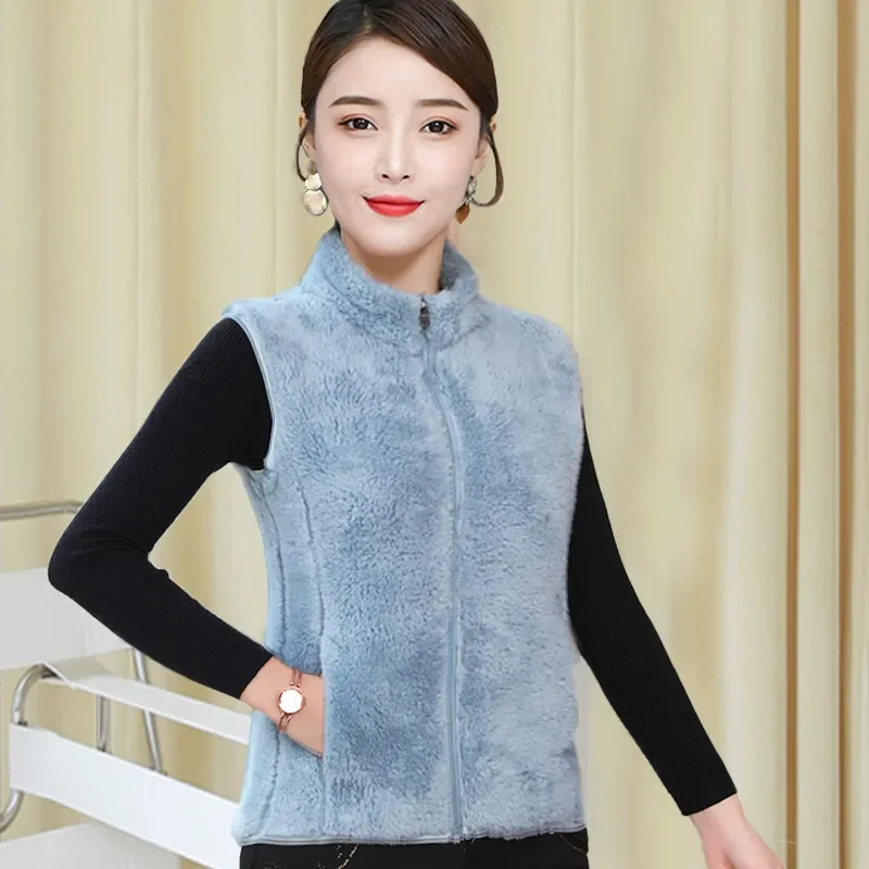 

2024 Autumn Winter Polar Fleece Vest Women Coat High Collar Zipper Sleeveless Jacket Warm Coral Velvet Vest Female Waistcoat 4XL