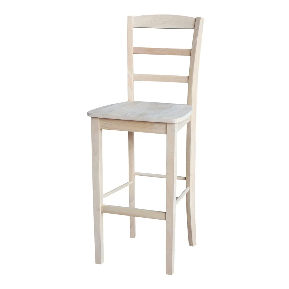 Unfinished Parawood Barheight Stool 30 inch Solid Wood Dining Kitchen Stool Armless Easy Assembly Home Furniture