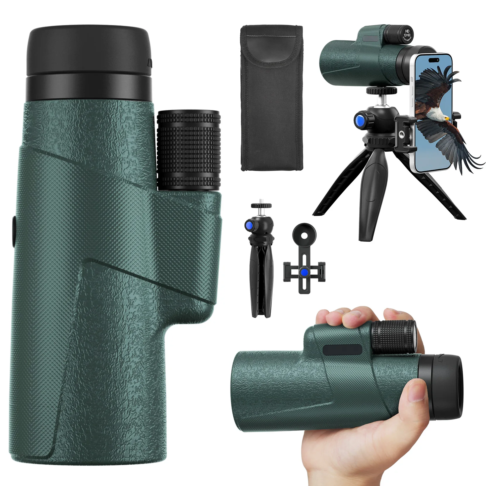 12x50 HD Monocular for Adults High Powered with BAK4 Prism & FMC Lens,Lightweight with Smartphone Adapter, High Powered