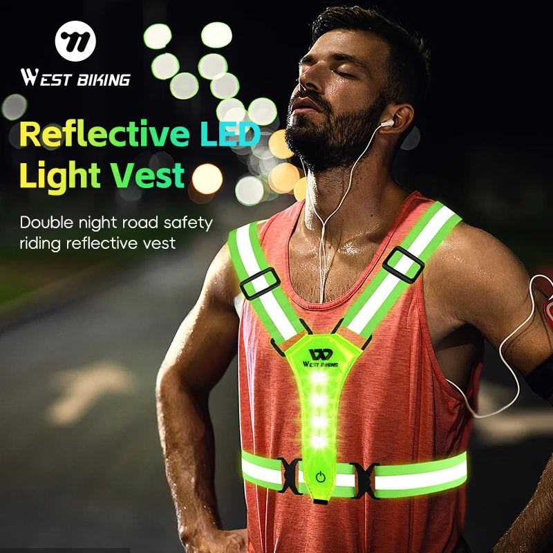 

WEST BIKING Cycling Reflective Safety Vest Electric Scooter Flashing Vest USB Rechargeable LED Vest Running Jogging Fishing