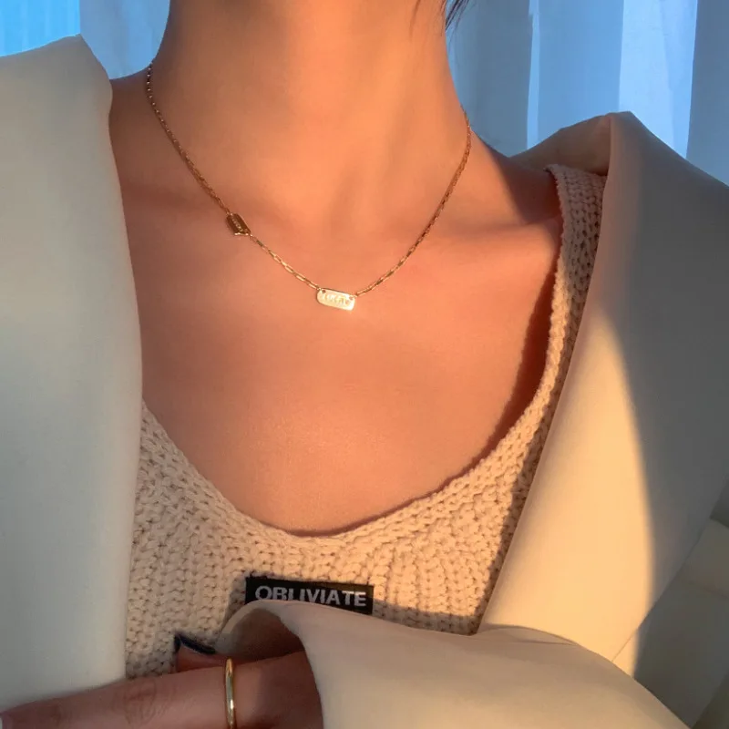 925 Sterling Silver Lucky Letter Necklace Simple Personality Women Pendant Choker Birthday Gift for Friends Exquisite Jewelry