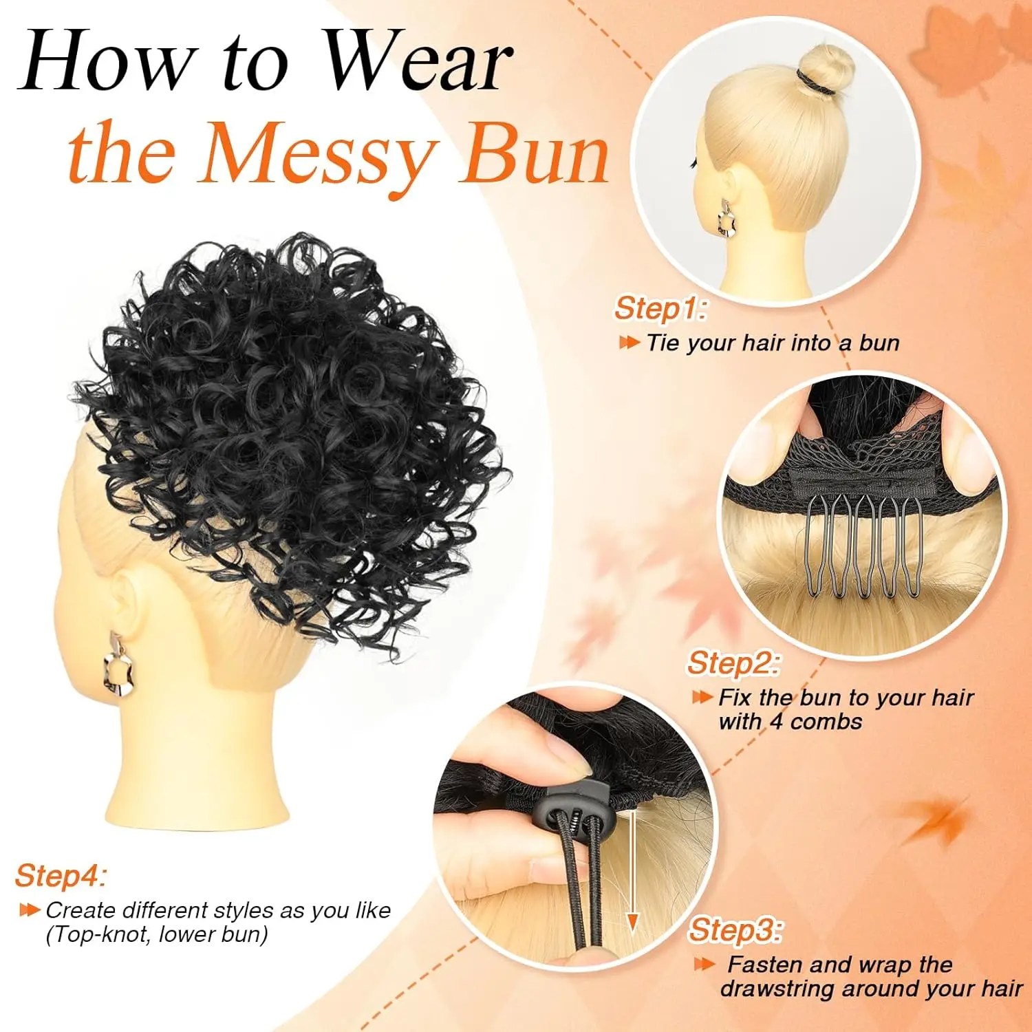 Messy Bun Hair Piece for Women, 10 Inch Curly Bun Hair Piece Loose Wave Synthetic Hair Extension, Elastic Drawstring Ponytail image 5