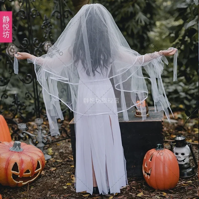 Ghost Bride Costume Bride Zombie Dress Halloween Costume for Kids Girls Black White Witch Costume Dark Devil Ghost Bride Dress