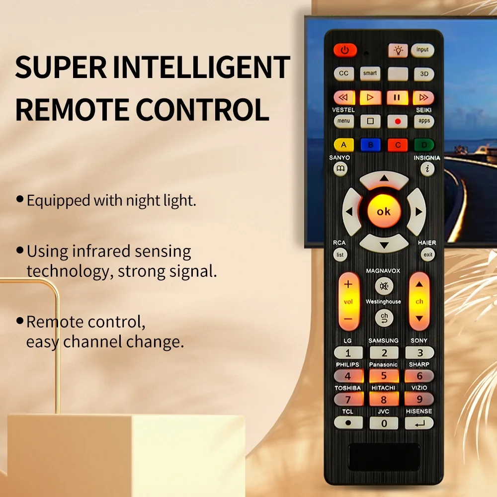 Universal RC-G008 Replcement Remote Control for All models and brands TV with Light in the night