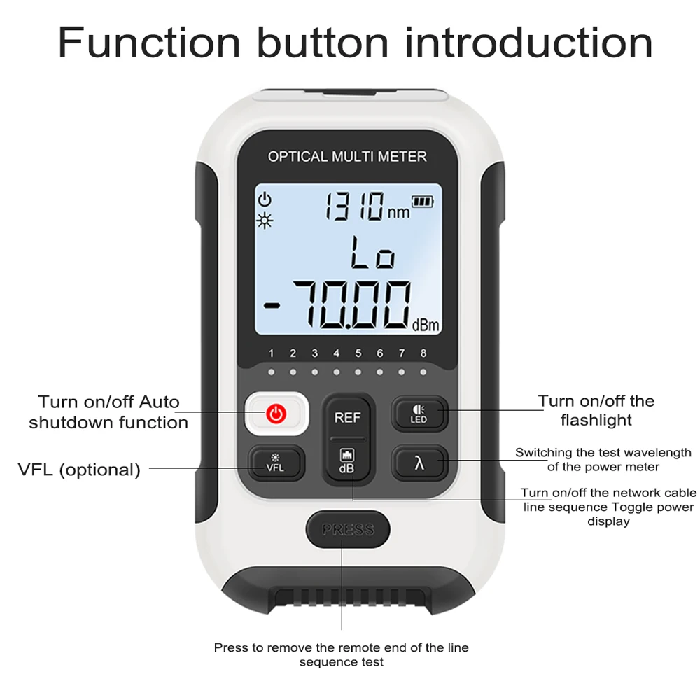 جهاز قياس الطاقة الضوئية المحمول خفيف الوزن 3 في 1، جهاز اختبار الشبكة عالي الدقة، شاشة رقمية، جهاز اختبار الألياف الضوئية مع ضوء LED