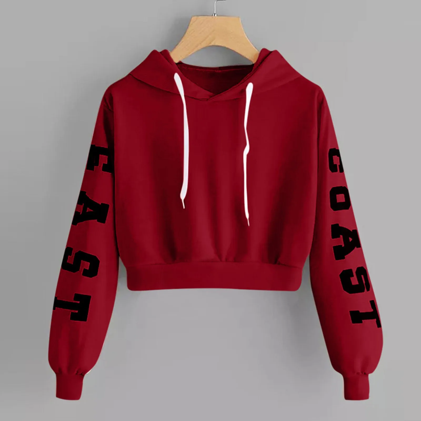 Ladies Hooded Sweatshirt Long Sleeve Round Neck Letters Printed Pullover Tops Hoodie Women Tops Sports Female Clothes Autumn