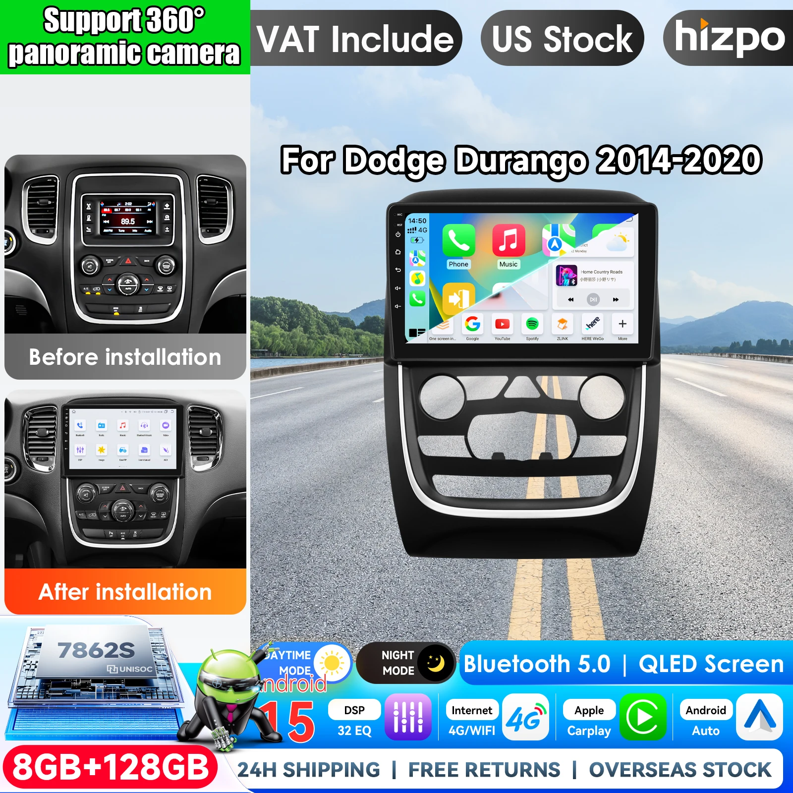 For Dodge Durango 2014 - 2020 Car Radio Navigation GPS Multimedia Player Android Auto Stereo Bluetooth 5G Wifi No DVD 2din Smart Intelligent Systems IPS Touch Screen Stereo Video Player 2Din Head Unit Navigation BT GPS 4G WIFI FM AM DSP RDS SWC Automotive