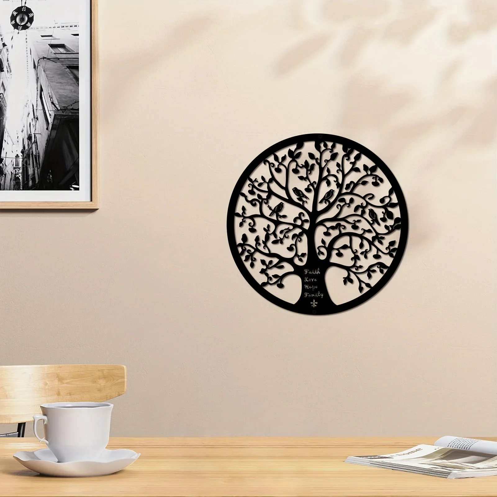Moderne Baumleben-Wanddekoration aus Metall – schwarze Linie-Skulptur für Heim- und Bürodekoration, Wanddekoration aus Metall zum Aufhängen