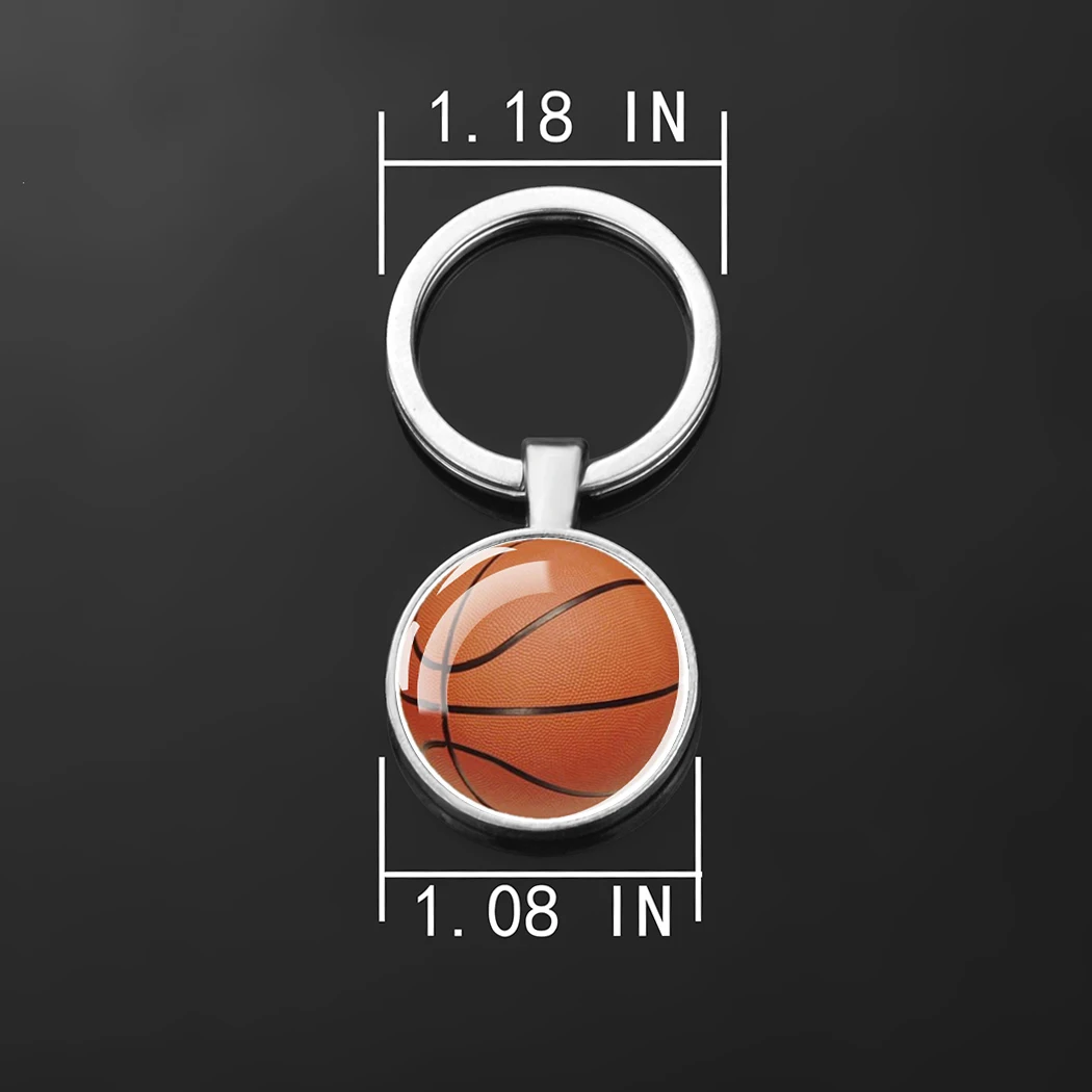 Creative Football Pendant Keychain Double Side Sports Ball Basketball Tennis Golf Volleyball Glass Cabochon Gem Keyrings Pendant