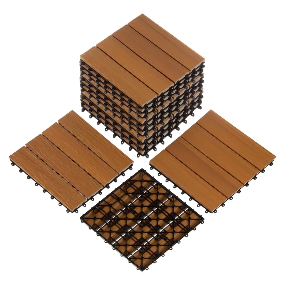 

Floor Tiles - Set of 6 Wood/Plastic Composite Interlocking Deck Tiles for Outdoor Flooring 5.8-Square-Feet (Brown Woodgrain)