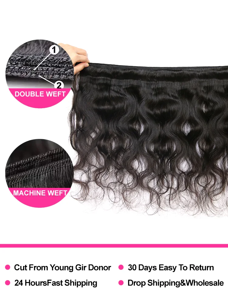 Onda do corpo pacotes de cabelo humano brasileiro virgem extensões de onda do corpo solto não processado feixes de cabelo humano ondulado natural preto