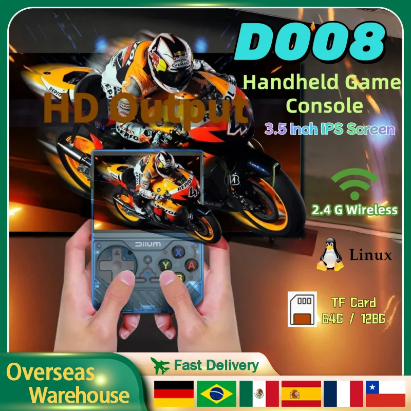 D008 Retro Handheld Game Console Video Game Consoles Open Linux System 3.5 Inch IPS Screen 32Bit ARM Video Player Games Gifts