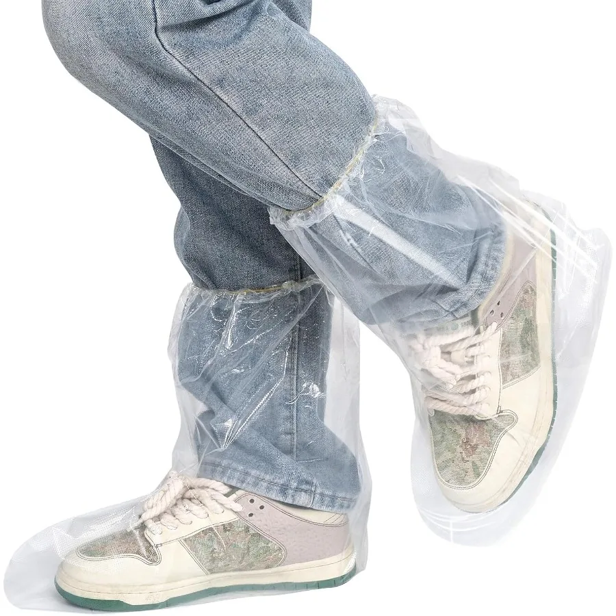 

Yzurbu, 20 шт., 13,7, одноразовые бахилы, прозрачные водонепроницаемые нескользящие бахилы из CPE, утолщенные размеры XL, подходят для мужчин 1