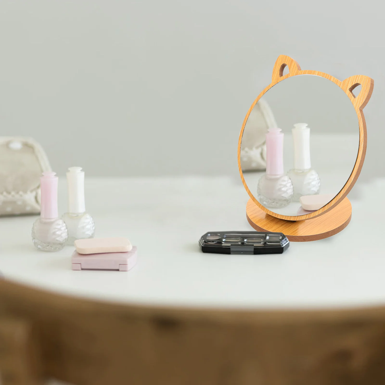 Espejo de escritorio de madera Material premium Diseño simple y elegante Maquillaje Cortes de pelo Decoración de la habitación Espejos de espejo de madera