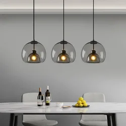 Nordic Glass Pendant Light for Kitchen Island Chandelier Smoke Gray Hanging Lamp for Living Room Dining Room