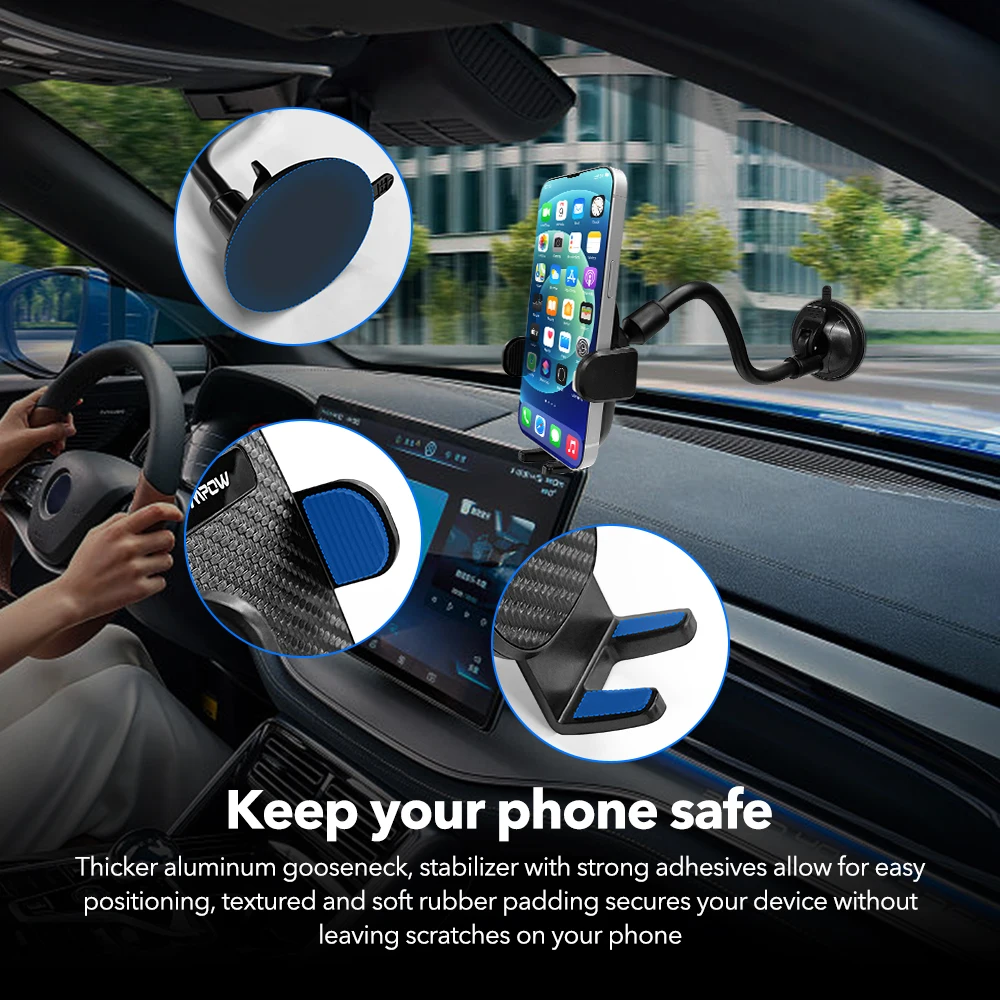 Mpow CA158 Universal Car Phone Mount Windshield Dashboard Car Phone Holder with Long Gooseneck for iPhone 14 15 Plus Max Samsung