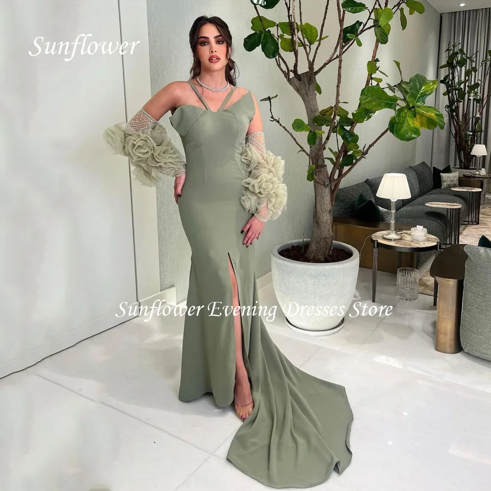 

Sunflower Halter Spaghetti Strap Prom Gown Mermaid Evening Dress Slim Crepe Party Dress 2023 Backless Floor-Length Prom Dress