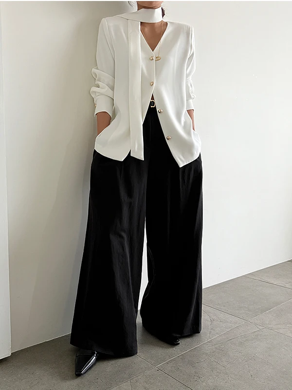 

Korean Sle Single-Button V-Ne White Jaet Women's Premium Bla Suit Top Autumn 2025 Faion Ele Commute Workwear