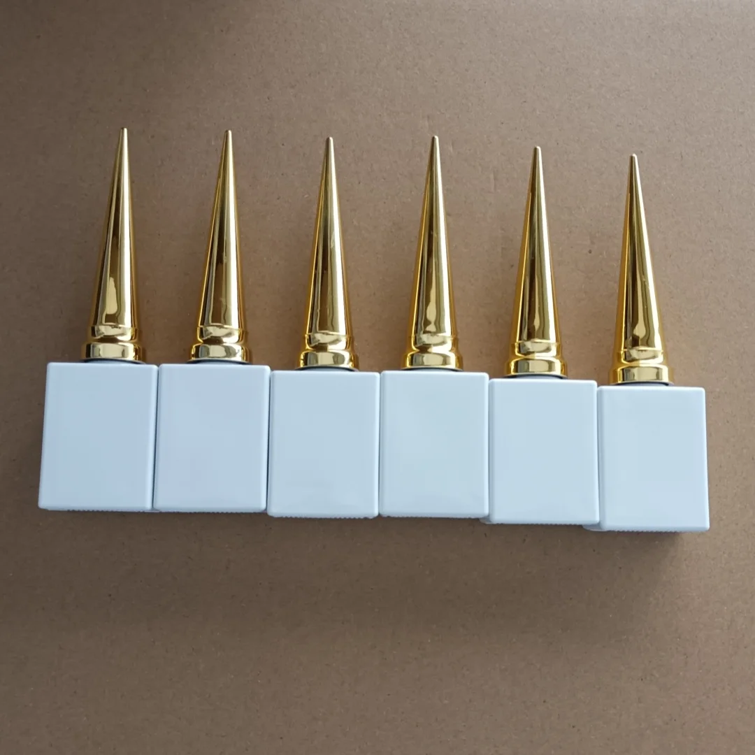 6 pieces 15ml Square white Glass Bottle Empty Bottles Refillable Nail Gel Polish Containers With Brush Golden Cap