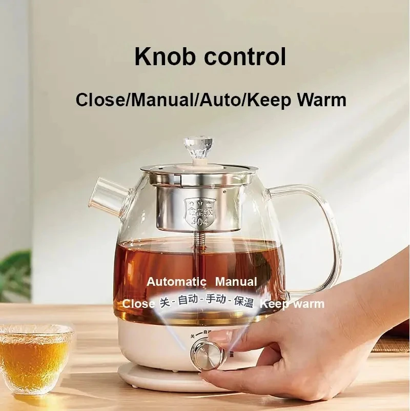 220V Black Tea Tea Maker 1000ml Glass Electric Kettle Pu\'er Steamed Tea Automatic Keep Warm Tea Kettle 4 Gear Temperature Adjust