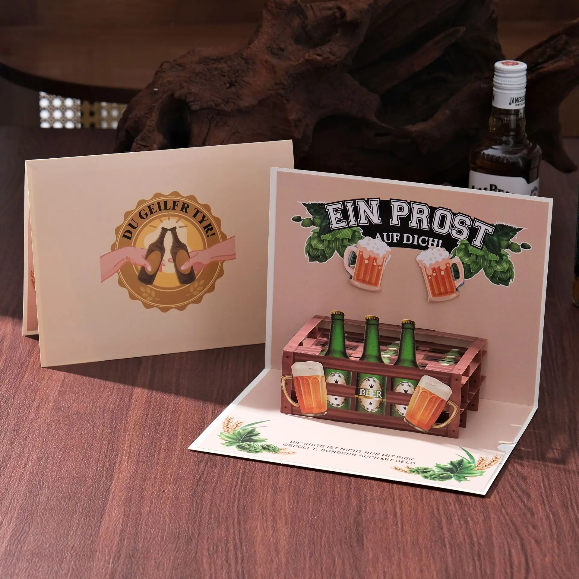 

2026 New Money-Holding Surprise Greeting Card Father's/Sister's Birthday Beer-Themed Creative 3D Pop-Up Card Christmas Gifts