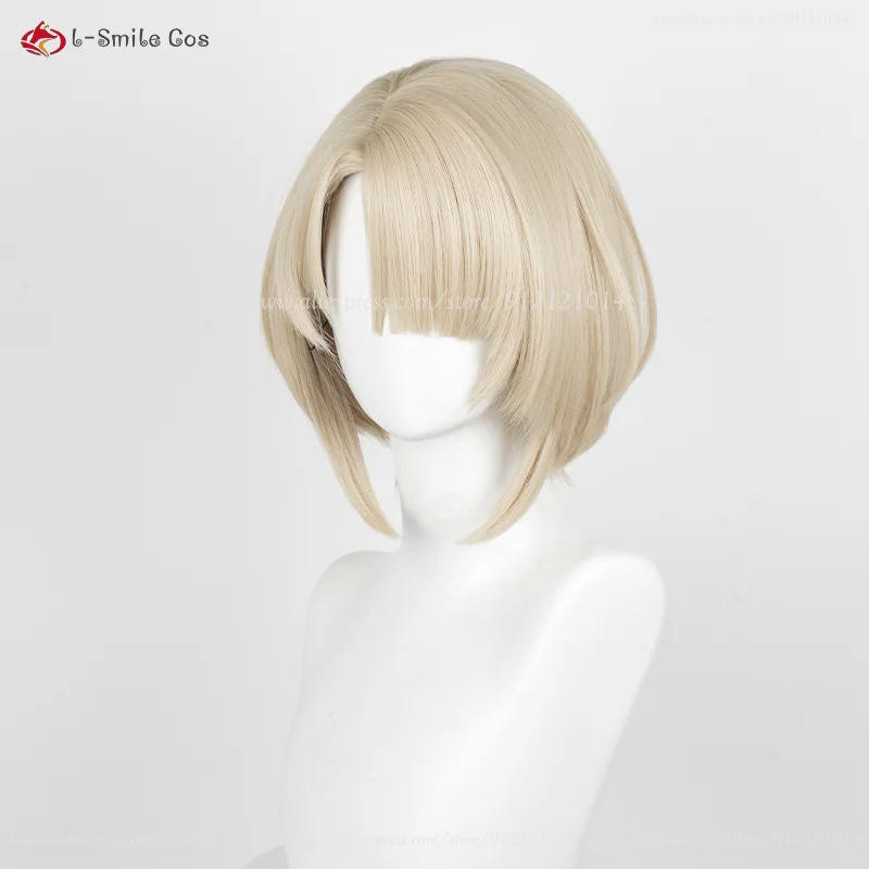 Game Fontaine Freminet Cosplay Wig 30cm Short Beige Gold Women Wigs Heat Resistant Synthetic Hair Role Play Wig + Wig Cap