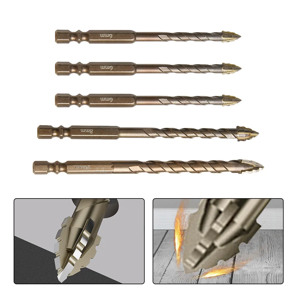 5pcs Eccentric Drill Bit 4 Edge Masonry Drill Bits Set 6/8/10mm For Drilling Wood Concrete Glass Tile Brick Handheld Drills Part