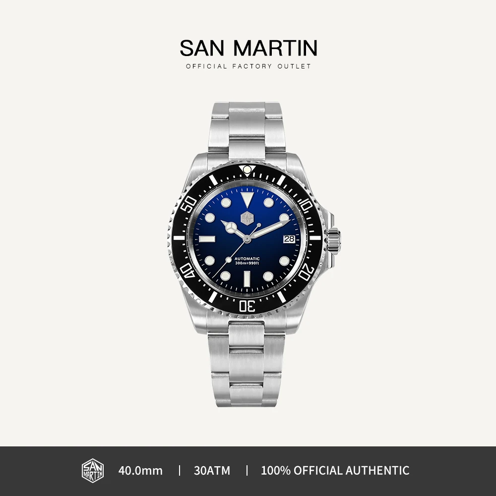 

San Martin 40mm Diving Watch Stainless Steel Waterproof NH35 Automatic Mechanical Watches for Men Sapphire 30Bar Luminous SN0111