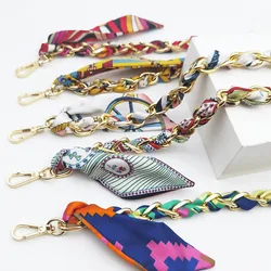 45cm Bag Handle Silk With Metal Chain Women Fashion Handbag Handle Decoration Tie Multi Function Hand Ribbon Purse Bag Straps