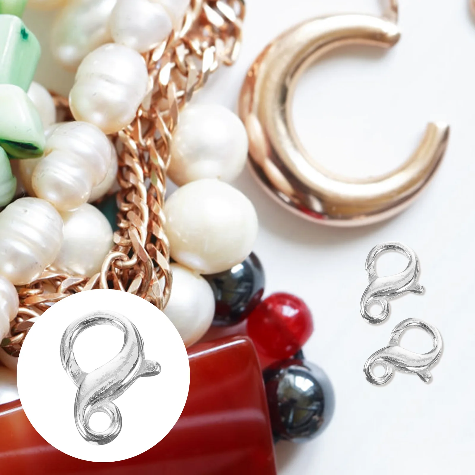 

Pearl Necklace Chain Links Tail Button 925 Silver Clasp Connector Lobster Bracelet Extender Metal DIY Jewelry Making Clasps